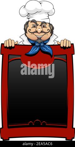 Italienischer Koch mit Menütafel für Restaurant-Design in Cartoon Stil Stock Vektor