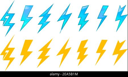 Blitzsymbole und Symbole werden isoliert auf weißem Hintergrund gesetzt Stock Vektor