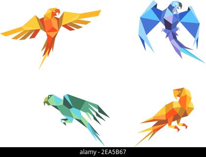 Set von Papageien Vögel in Origami-Papier-Stil Stock Vektor