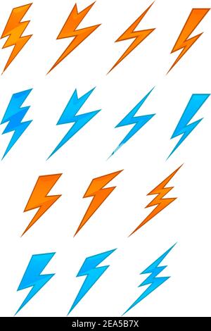 Blitzsymbole und Symbole auf weißem Hintergrund Stock Vektor