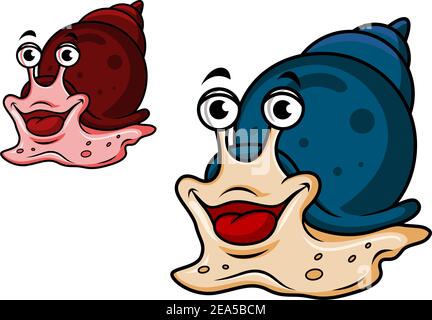 Lächelnde Cartoon-Schnecke in zwei Variationen isoliert auf weiß Stock Vektor