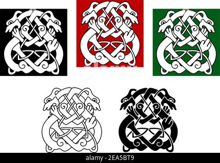 Keltische Hunde und Wölfe Muster mit ornamentalen Elementen Stock Vektor