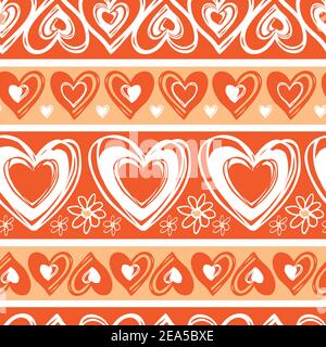 Vektor einfarbig rot Doodle niedlichen Herzen valentine horizontale Streifen nahtlose Muster. Geeignet für Textil, Geschenkpapier und Tapeten. Stock Vektor