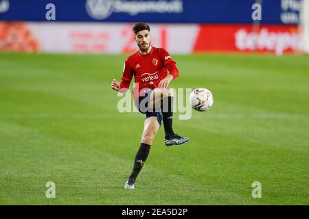 Pamplona, Spanien. Februar 2021, 7th. Nacho Vidal (Osasuna) Fußball: Spanisches 'La Liga Santander' Spiel zwischen CA Osasuna 2-1 SD Eibar im Estadio El Sadar in Pamplona, Spanien. Quelle: Mutsu Kawamori/AFLO/Alamy Live News Stockfoto