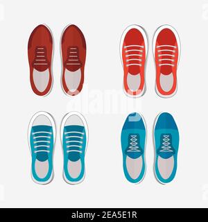 Herrenschuhe Draufsicht mit blauen und roten Farben Stock Vektor