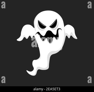 Grusel weißen Geist Vektor flache Illustration isoliert auf schwarzem Hintergrund. Gruselige Figur für Halloween-Nacht feiern. Phantom Silhouette, gruselige Monster, mystische Kreatur, weiß fliegenden Geist. Stock Vektor