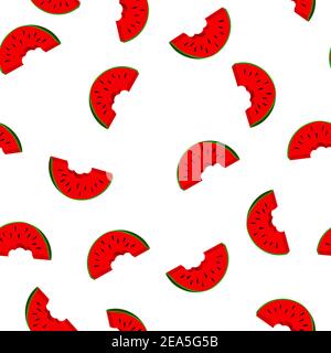 Nahtloses Muster mit Wassermelone Scheibe auf weißem Hintergrund. Sommer Illustration mit bunten niedlichen Früchten. Food-Konzept. Vektordruck für Einladung Stock Vektor