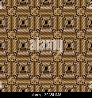 Art déco-Design. Abstraktes geometrisches Nahtloses Muster mit goldenem quadratischen Ornament auf schwarzem Hintergrund. Dekorative Vintage-Struktur. Modern und stilvoll Stock Vektor