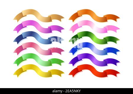 Set von bunten flachen Bändern isoliert auf weißem Hintergrund. Vektorgrafik für Bannerband. Handgezeichnete Spitze. Stock Vektor
