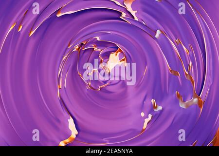 3D Illustration eines abstrakten violetten Hintergrundes mit funkelnden Kreisen und Glanz. Illustration schön. Abstrakter Hintergrund mit Twirl-Effekt in Stockfoto