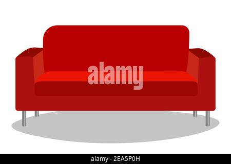 Rotes Sofa Vektor-Symbol. Cartoon Vektor-Illustration isoliert auf weißem Hintergrund. Möbel für Zuhause oder Büro, Interieur. Flaches Muster. Stock Vektor