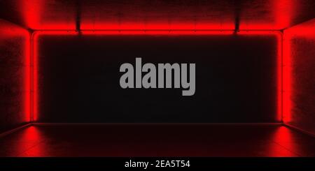 Rahmen aus roten Neonröhren auf einer Betonwand in Das Innere eines Nachtclubs Stockfoto