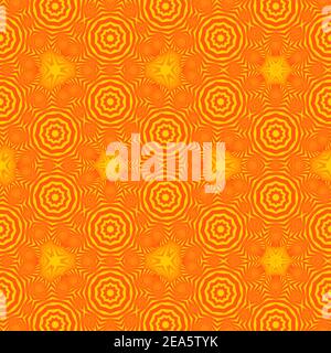 Nahtloses orangefarbenes Mandala mit buntem Ornament. Illustration im Doodle-Stil. Rosa Farben. Indisches Motiv. Verzierte runde Verzierung. Schöner Hintergrund Stockfoto