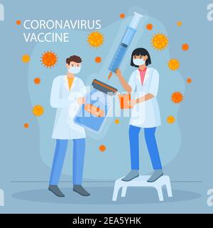 Flach-Hand gezeichnet Coronavirus-Impfstoff Hintergrund Vektor-Illustration. Stock Vektor