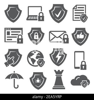 Secure- und Shield-Symbole auf weißem Hintergrund Stock Vektor