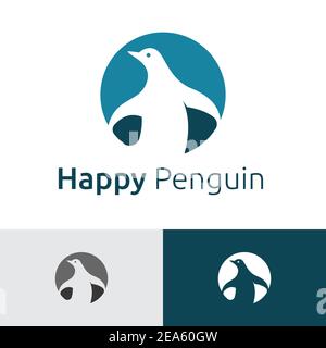Happy Penguin Circle Negative Space Stil Logo Vorlage Stock Vektor