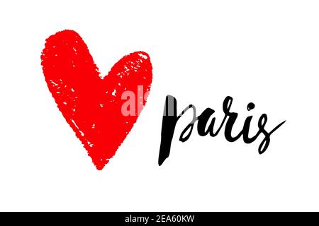 Ich Liebe Paris. Paris-Tintenbeschriftung. Rotes Herz isoliert auf weißem Hintergrund. Vektorgrafik Stock Vektor