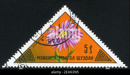 MONGOLEI - UM 1973: Stempel gedruckt von Mongolei, zeigt Blume, um 1973 Stockfoto