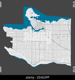 Karte von Vancouver. Detaillierte Karte des Verwaltungsgebiets von Vancouver. Stadtbild-Panorama. Lizenzfreie Vektorgrafik. Übersichtskarte mit Autobahnen, st Stock Vektor