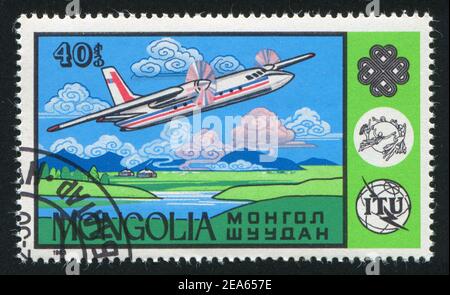 MONGOLEI - UM 1988: Stempel gedruckt von der Mongolei, zeigt Flugzeug, um 1988 Stockfoto