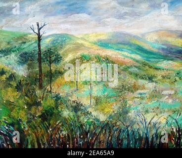 Handgemalte originale Meisterwerke des Impressionismus Maler zeitgenössische Kunst Ölmalerei ländliche Landschaft thailands Stockfoto