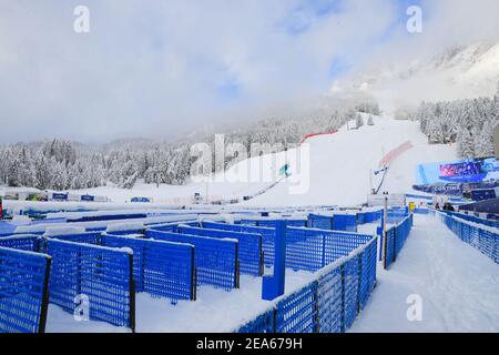 Cortina (Bl, Italien. Februar 2021, 8th. Cortina (BL), Italien, Olympia delle Tofane, 08. Februar 2021, Landschaft, Atmosphäre der Alpen Kombinierte Frauen durch zu viel Schnee 2021 abgesagt FIS Alpine Ski-Weltmeisterschaften - Alpine Combined - Damen - Alpine Ski Race Credit: Sergio Bisi/LPS/ZUMA Wire/Alamy Live News Stockfoto