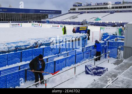 Cortina (Bl, Italien. Februar 2021, 8th. Cortina (BL), Italien, Olympia delle Tofane, 08. Februar 2021, Landschaft, Atmosphäre der Alpen Kombinierte Frauen durch zu viel Schnee 2021 abgesagt FIS Alpine Ski-Weltmeisterschaften - Alpine Combined - Damen - Alpine Ski Race Credit: Sergio Bisi/LPS/ZUMA Wire/Alamy Live News Stockfoto