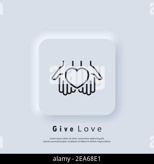 Symbol für Freiwillige. Gib Liebe Symbol. Hände halten das Herz. Beziehung. Liebeskonzept. Herzsymbol. Vektor. Neumorphic UI UX White User Interface Webbutto Stock Vektor