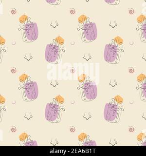 Linie Kunst Nahtloses Muster Happy Birthday Kuchen Stock Vektor