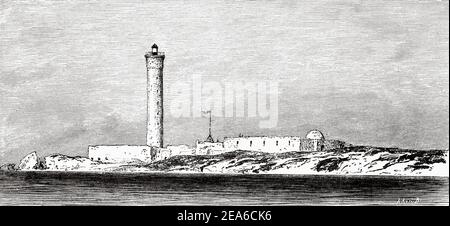 Der Leuchtturm und Befestigungsanlagen, Alexandria, Alte Ägypten Geschichte. Alte 19th Jahrhundert gravierte Illustration von El Mundo Ilustrado 1879 Stockfoto