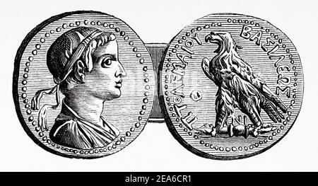Münze von Ptolemäus V. Epiphanes. Alte Ägypten Geschichte. Alte 19th Jahrhundert gravierte Illustration von El Mundo Ilustrado 1879 Stockfoto
