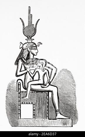 Ägyptische Göttin Isis säugt Horus. Alte Ägypten Geschichte. Alte 19th Jahrhundert gravierte Illustration von El Mundo Ilustrado 1879 Stockfoto