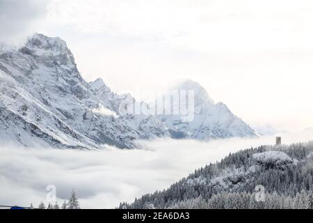 Cortina (Bl, Italien. Februar 2021, 8th. Cortina (BL), Italien, Olympia delle Tofane, 08. Februar 2021, Atmosphäre, Landschaft in Cortina d'Ampezzo, wo das Alpine Combined Women Rennen wegen Schneefalls während 2021 abgesagt wird FIS Alpine World SKI Championships - Alpine Combined - Women - Alpine Ski Race Credit: Luca Tedeschi/LPS/ZUMA Wire/Alamy Live News Stockfoto