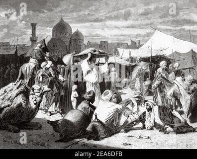 Markt von Desouk oder Desuk, ägyptische Stadt im Norden Ägyptens in der Nähe von Alexandria am Ostufer des Nils gelegen. Alte Ägypten Geschichte. Alte 19th Jahrhundert gravierte Illustration von El Mundo Ilustrado 1879 Stockfoto