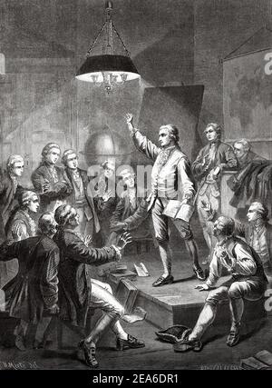 Dichter Johann Christoph Friedrich von Schiller (1759-1805) rezitiert ein Gedicht. Deutscher Dichter, Philosoph und Historiker. Deutschland, Europa. Alte 19th Jahrhundert gravierte Illustration von El Mundo Ilustrado 1879 Stockfoto