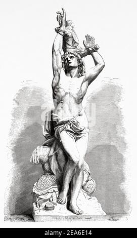 Saint Sebastien, Zeichnung von der Skulptur von Jean Gautherin (1840-1890) war ein französischer Bildhauer besonders bekannt für seine Marmor-und Bronzestatuen im Auftrag der Stadt Paris. Frankreich, Europa. Alte 19th Jahrhundert gravierte Illustration von El Mundo Ilustrado 1879 Stockfoto