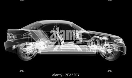 Röntgen von Elektroauto mit Chassis. 3D Abbildung Stockfoto