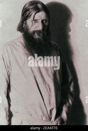 Grigori Yefimovich Rasputin (1869 - 1916) war ein russischer Mystiker und selbsternannter Heiliger, der die Familie des letzten Kaiser Nikolaus II. Befreundete Stockfoto