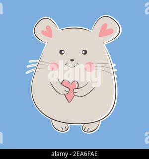 Niedliche Cartoon Maus hält Herz. Grußkarte Stock Vektor