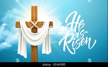 Christliches Kreuz. Herzlichen Glückwunsch zum Palmsonntag, Ostern und der Auferstehung Christi. Vektorgrafik Stock Vektor