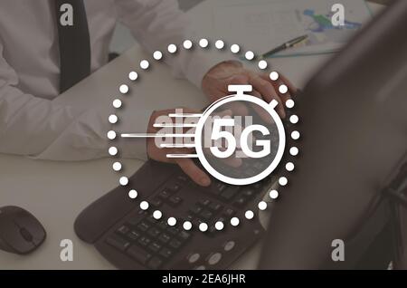 5g-Konzept mit einem Bild im Hintergrund Stockfoto