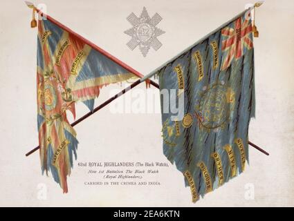 Farben der 42nd Royal Highlanders (die Black Watch), jetzt 1.BATAILLON der Black Watch (Royal Highlanders). In den Stilleben und Indien durchgeführt. Stockfoto