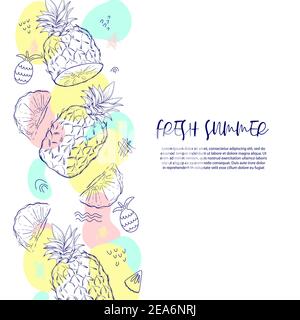 Sommer Banner oder Poster Vorlage mit Ananas in Hand gezeichnete Doodle Stil, Vektor-Illustration auf weißem Hintergrund. Kreative Karte Hintergrund mit Exoti Stock Vektor