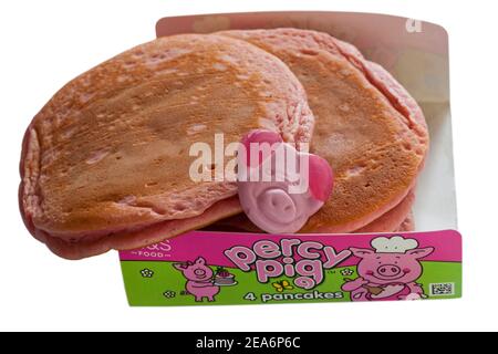 Percy Pig Pfannkuchen von M&S mit Percy Pig süß bereit Für den Valentinstag isoliert auf weißem Hintergrund Stockfoto