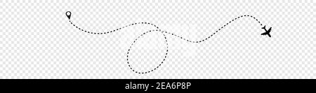 Vektor-Symbol für den Pfad der Fluglinie des Flugzeugs mit Startpunkt und Strichlinie Stock Vektor