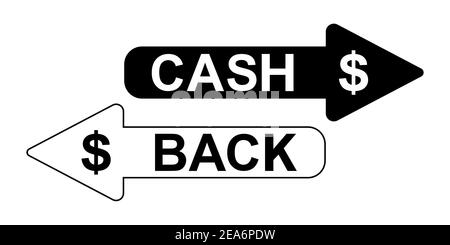 Schwarze und weiße Pfeile Cashback Symbol, einfache Prüfung für ausländische Finanzanlagen Cashback flache Vektor-Symbol-Design Stock Vektor
