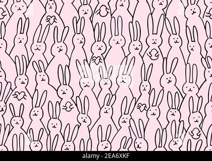 Lustige Hase nahtlose Muster. Illustration von niedlichen osterhasen mit ostereiern und Herzen. Heller osterhintergrund für Textil, Stoff, Bezüge Stock Vektor