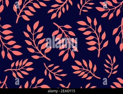 Nahtloses Blumenmuster. Helles Muster mit Ästen in Korallen- und Marineblau-Farben. Florale nahtlose Hintergrund für Textil, Stoff, Abdeckungen, Herstellung Stock Vektor