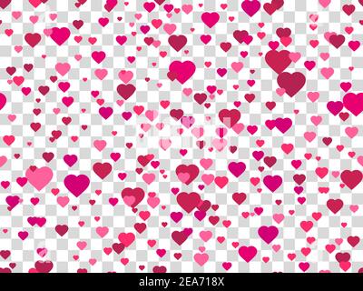 Herz Nahtloses Muster auf transparentem Hintergrund. Alles Liebe zum Valentinstag. Rote und rosa Herzen. Entwerfen Sie eine Vorlage für Banner, Poster und Grußwagen Stock Vektor