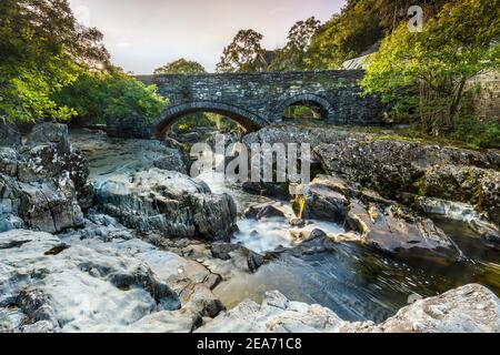 Betws Y Coed; Pont y Pair Bridge; River Conway; Wales Stockfoto